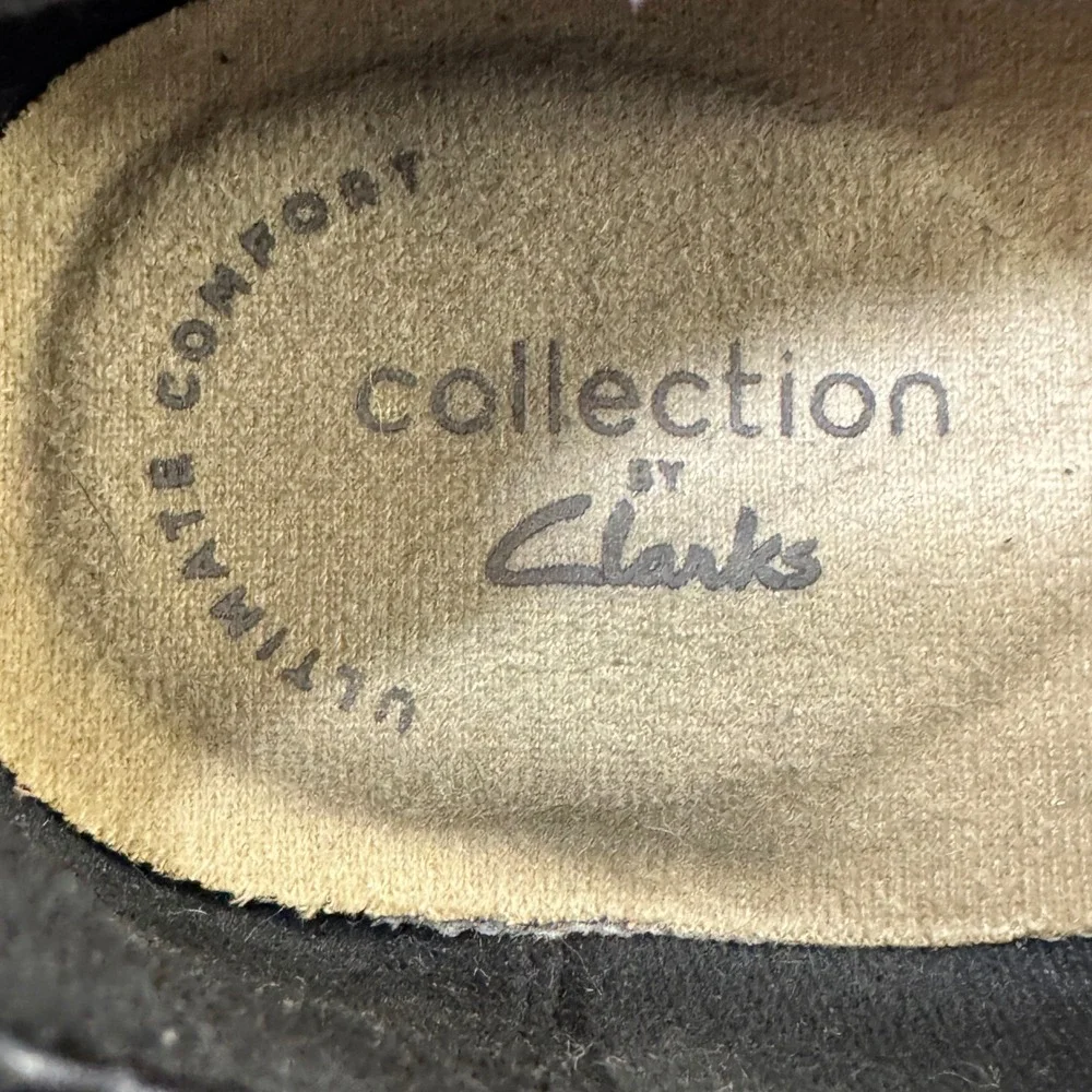 Clarks Collection Women Black Leather Wedge Loafer Shoes Size 7.5